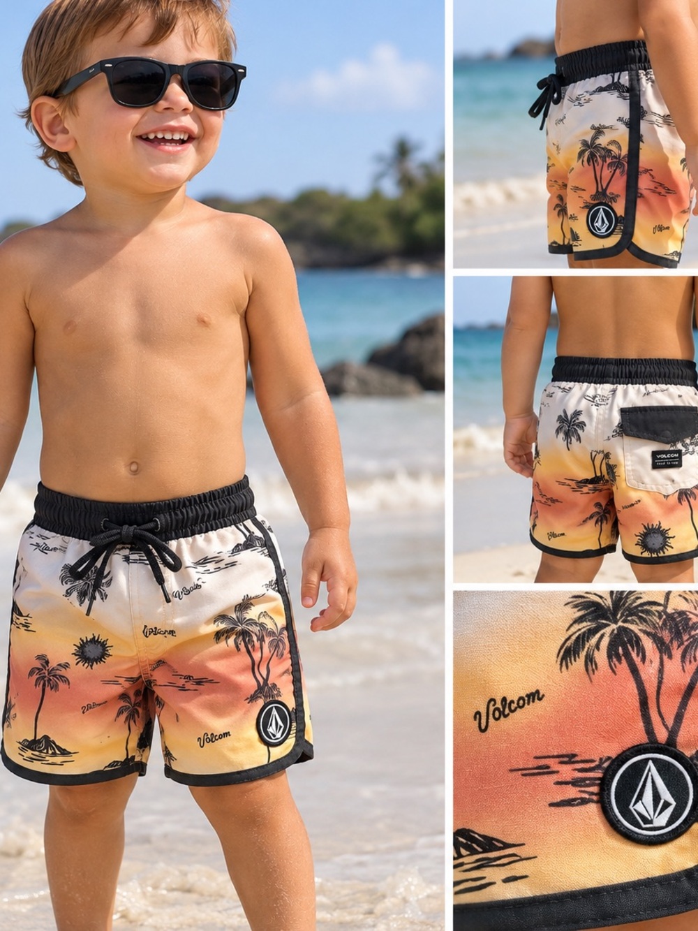 Volcom Toddler Boys 2T Swim Trunks Board Shorts Tropical Sunset Print